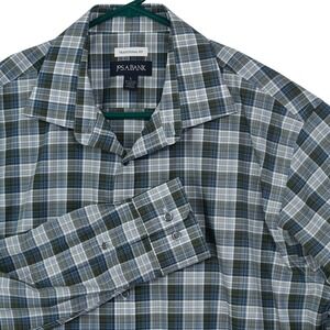 JOS A BANK Men's Traditional Fit Large Long Sleeve Shirt Plaid mix of blue green